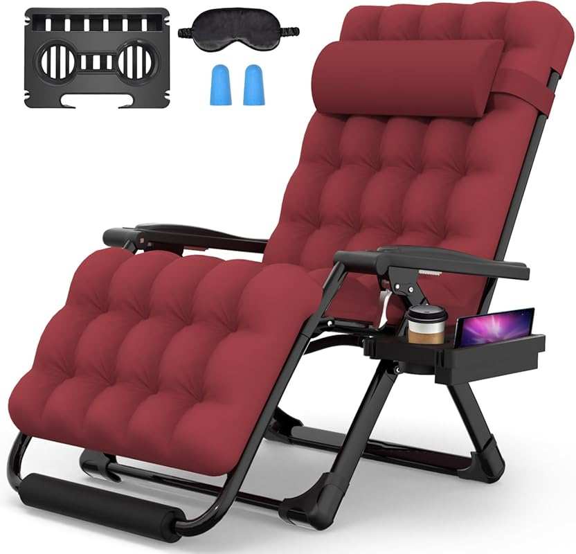 Suteck Oversized Zero Gravity Chair with Removable Cushion & Headrest – 500LBS Reclining Camping Chair for Indoor & Outdoor Use