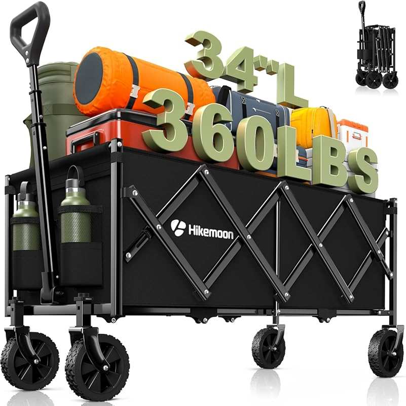 34'' Extra Long Collapsible Wagon Cart: 360 LBS Heavy Duty Folding Car