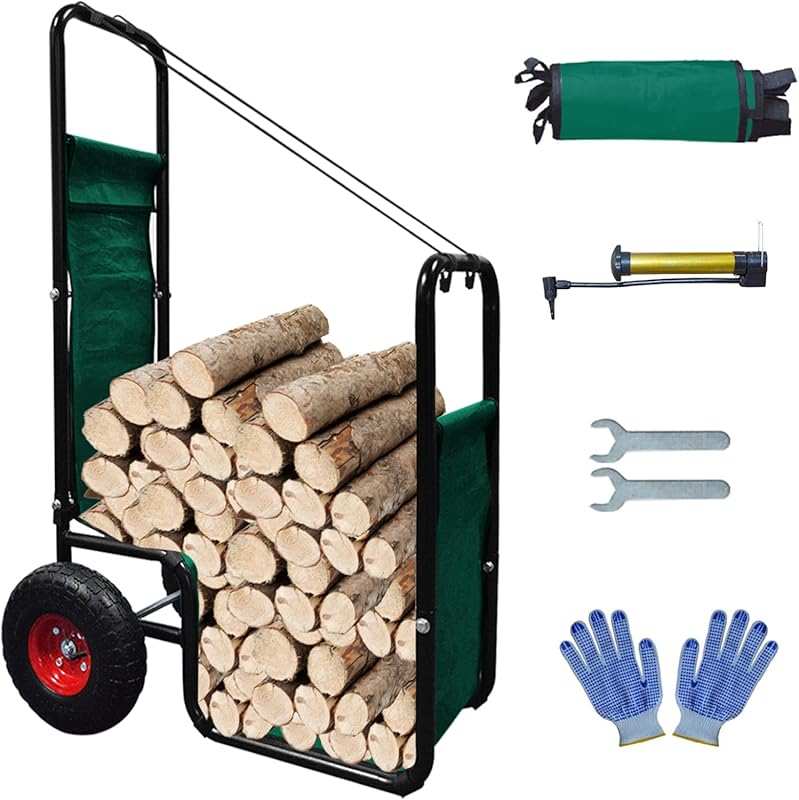 Firewood Cart: 260 lbs Capacity Log Dolly Carrier with Pneumatic Wheel