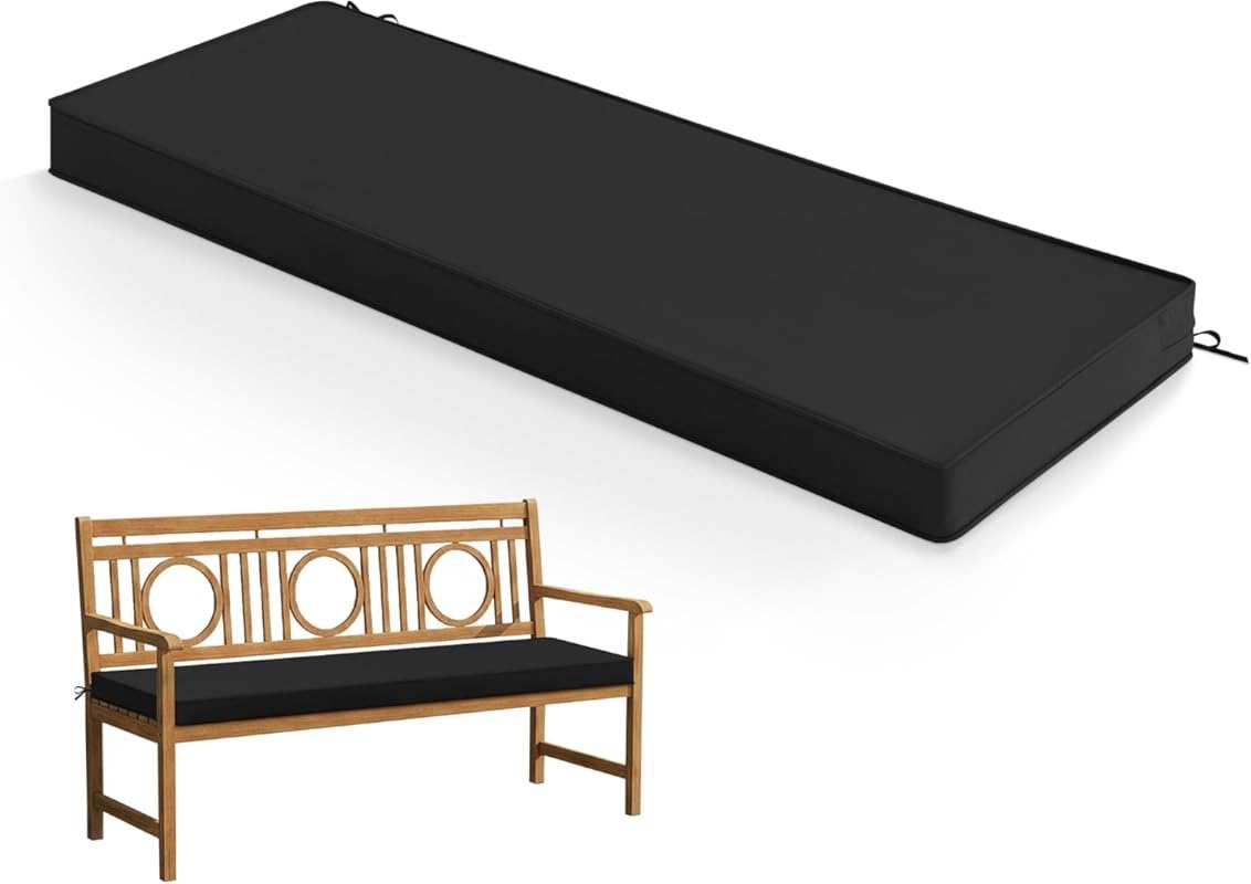 Black Waterproof Fade-Resistant Non-Slip Bench Cushion, 48