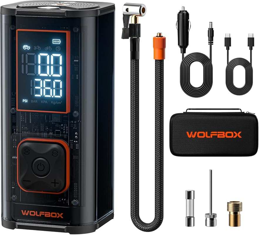 WOLFBOX Heavy Duty 150PSI Portable Tire Inflator Air Compressor, 45LPM
