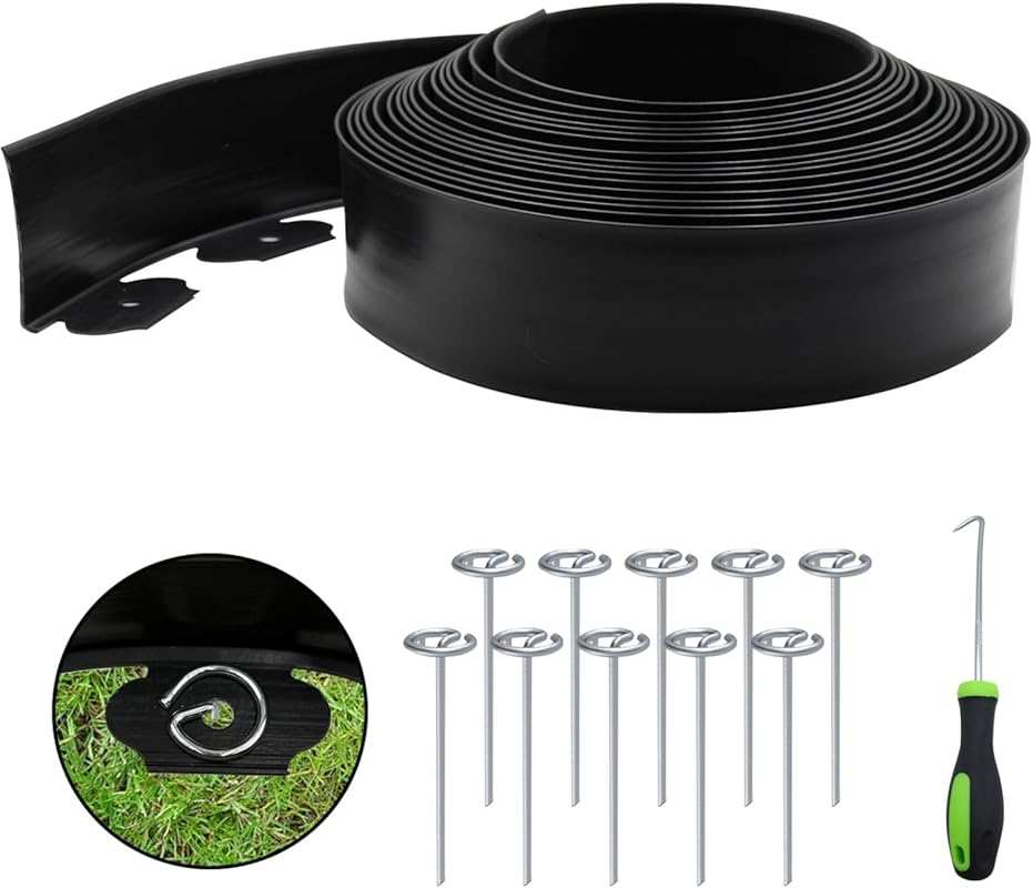 LOLEDE Flexible Lawn Edging – 33FT with 30 Rust-Resistant Stakes for G