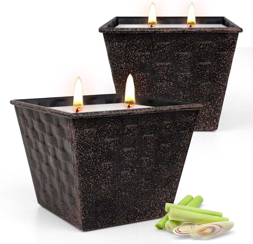 Citronella Candles Outdoor 2 Pack - 12oz Double-Wick Soy Wax for 100-H