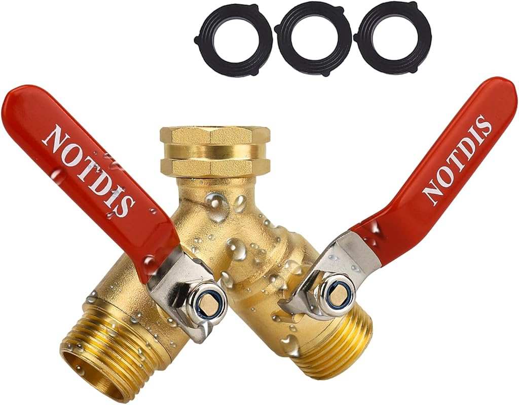 Heavy Duty Brass 2 Way Garden Hose Splitter with Stainless Steel Handl