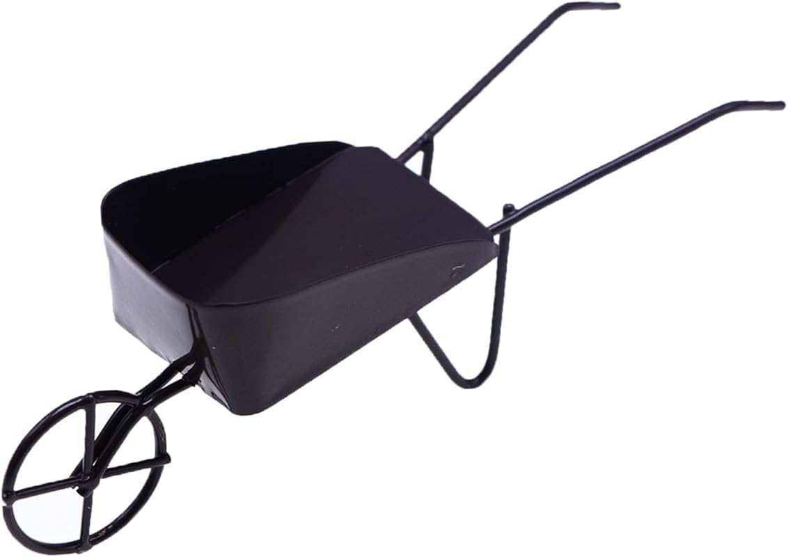 Miniature Black Metal Wheelbarrow for Small Garden Decor and Dollhouse