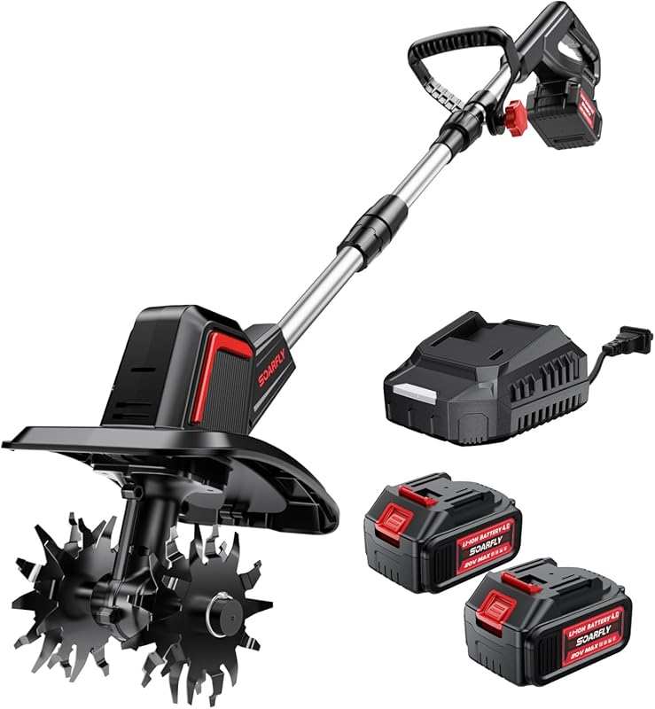 Cordless Electric Tiller with 8.0Ah Battery, 9