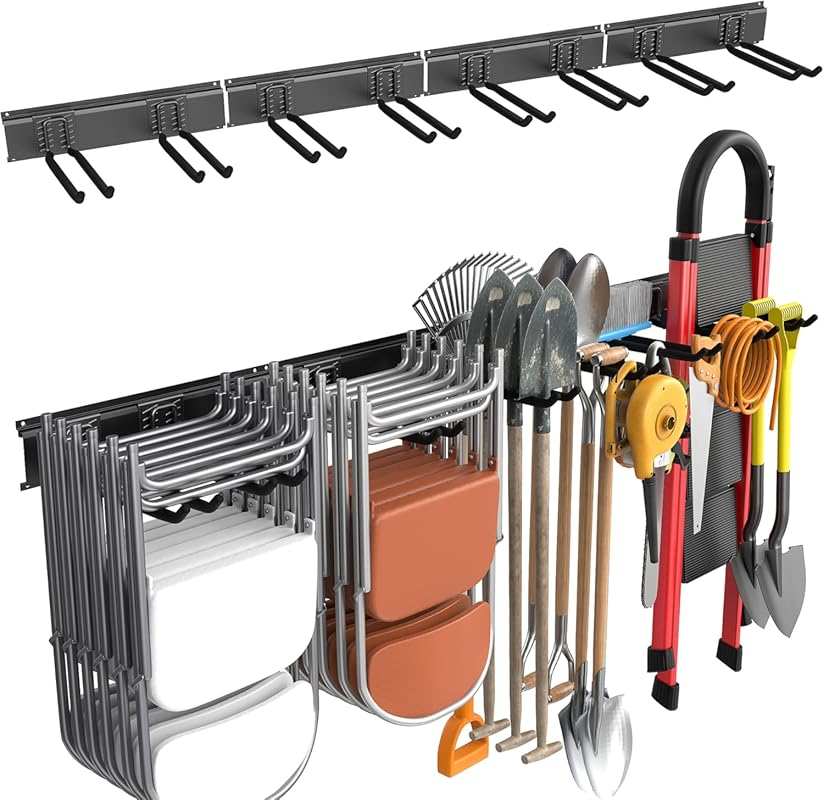 WALMANN Wall Mounted Garden Tool Organizer - Heavy Duty Folding Chair 