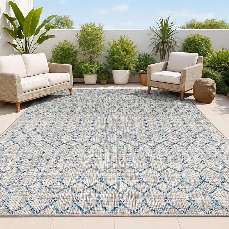 JONATHAN Y 10x14 Moroccan Geometric Area Rug, Light Gray/Navy Textured