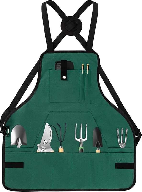 Heavy Duty Cross Back Gardening Apron for Men & Women, Waterproof 600D