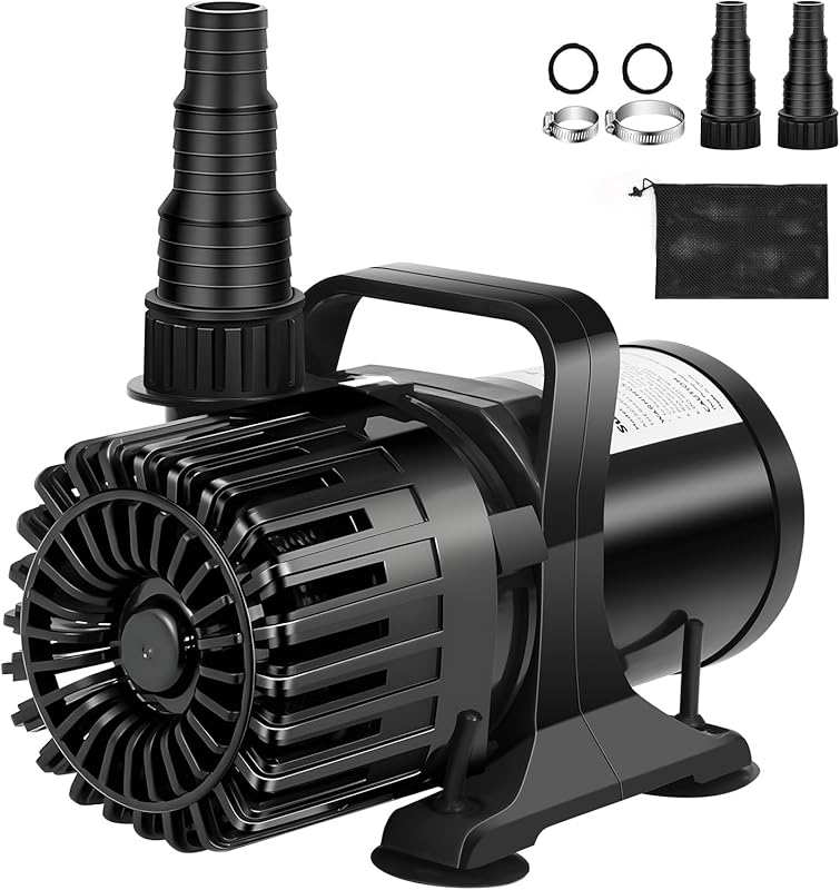 1800 GPH Ultra-Quiet Pond Pump, 100W, 180° Adjustable Outlet, 20ft Cor