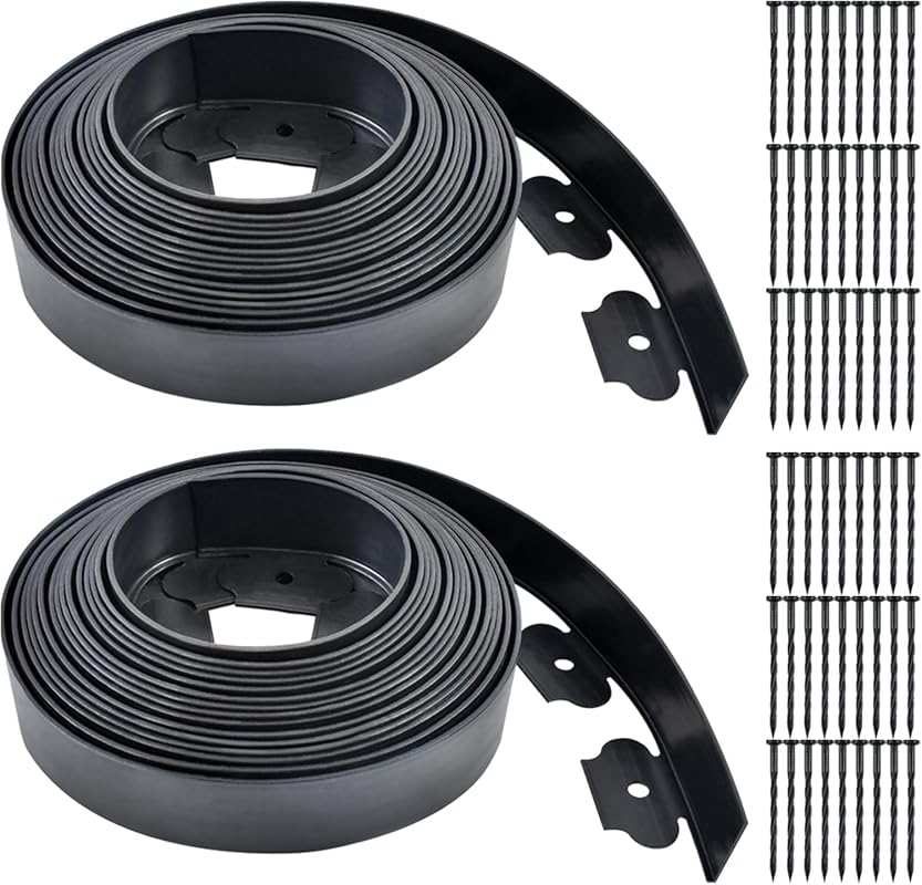 2 Pcs Black Garden Edging, 60ft Total, 2 Inch Tall, Includes 54 Spikes