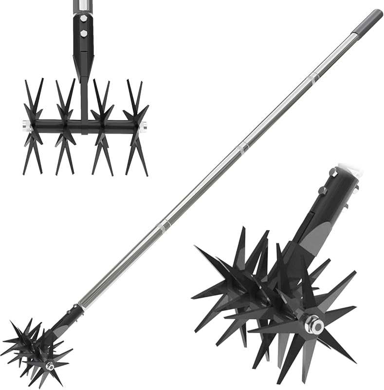 66in Tempered Steel Tines Rotary Cultivator with Adjustable Handle for
