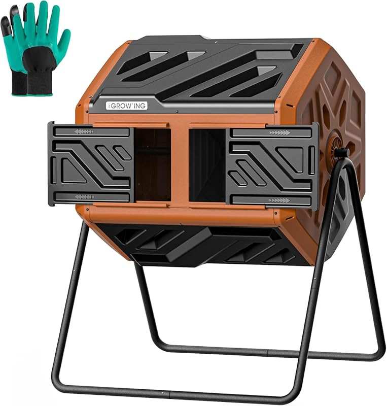 THEGROW'ING 43 Gallon Updated Outdoor Tumbling Composter Bin, Fast Ass