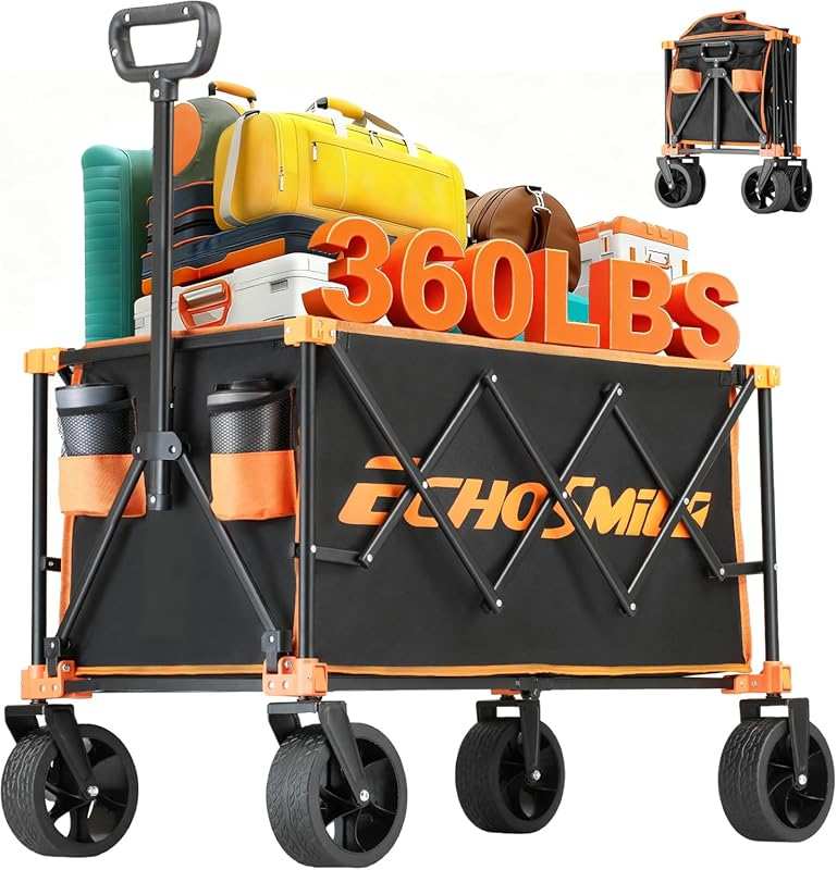 EchoSmile Collapsible Folding Wagon Cart with 360lbs Capacity, All-Ter