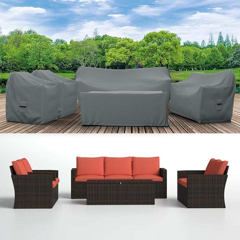 Covers & All 5-Piece Outdoor Furniture Covers with Water-Repellent & UV Protection for Sofa, Chairs & Table