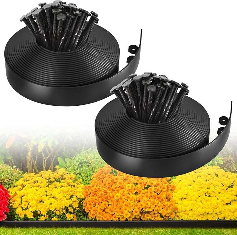 Flexible Plastic Garden Edging – 100FT, 2 Inch Tall with 150 Stakes fo