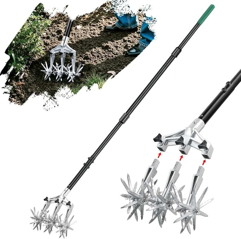Rotary Hand Tiller with Detachable Tines & Sturdy Handle for Soil Mixi