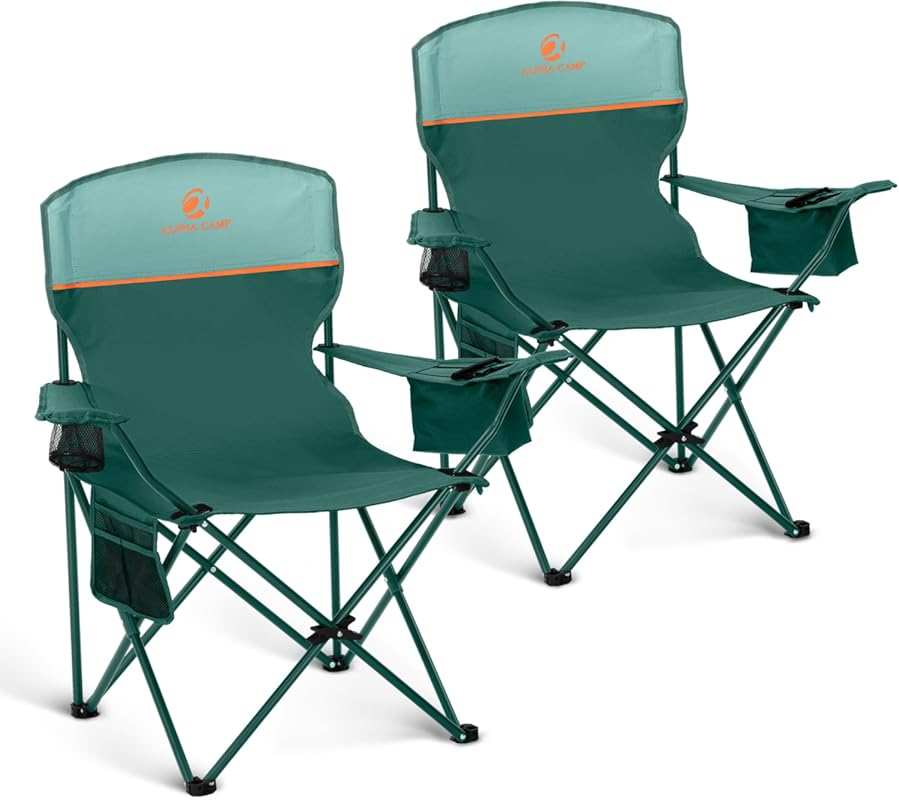 LET'S CAMP 2 Pack Folding Camping Chair with Cooler Bag and Cup Holder