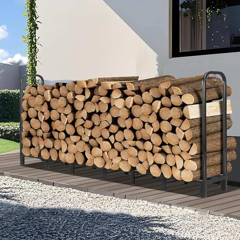 Heavy Duty 8FT Outdoor Firewood Rack for Courtyard Patio, Adjustable L