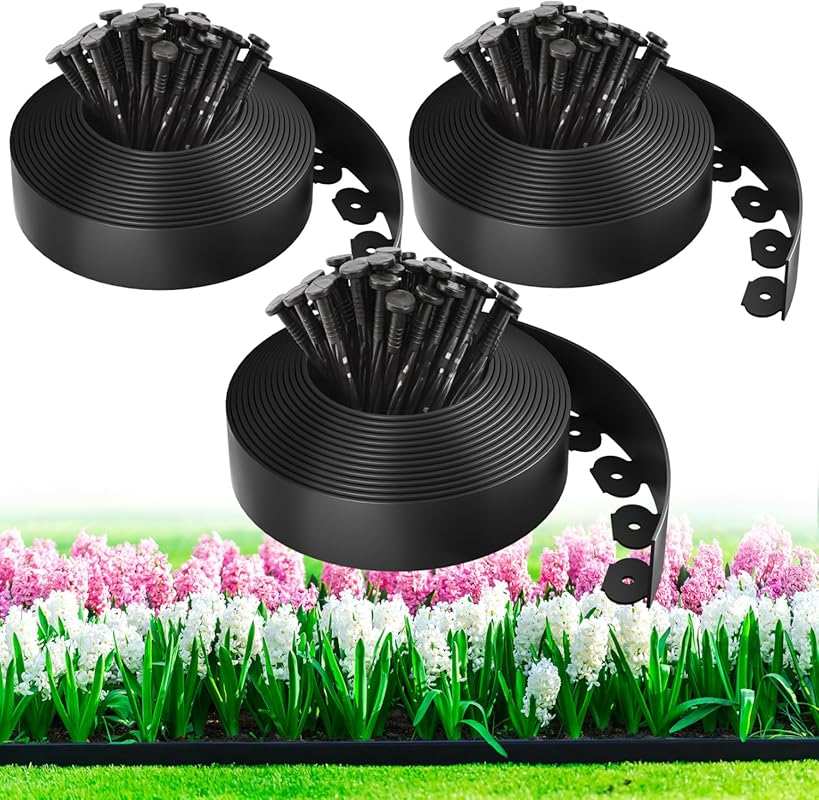100ft Flexible Plastic Landscape Edging Kit with 150 Spikes, No-Dig Bo