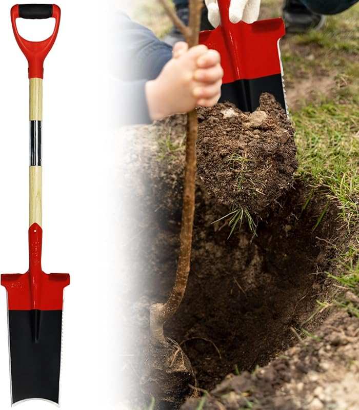 Spade Garden Shovel with Heavy Duty Steel, D Handle, Serrated Edges fo
