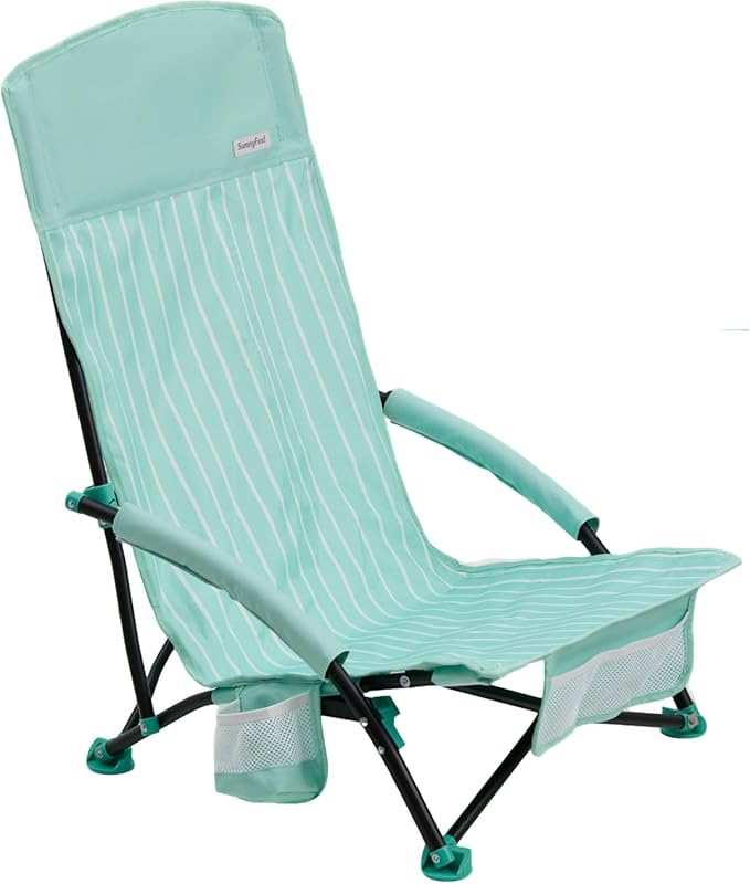 SUNNYFEEL Green Folding Beach Chair: High Back, Lightweight, 300lbs He