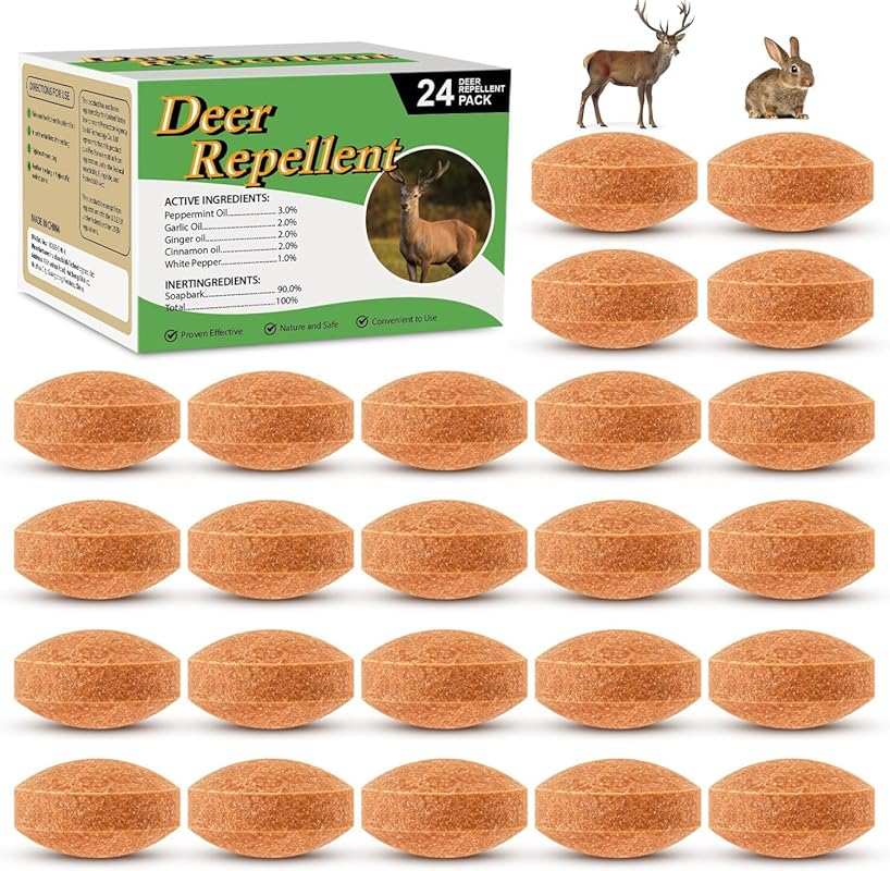 24 Pack Outdoor Deer & Rabbit Repellent Deterrent for Trees, Plants, F
