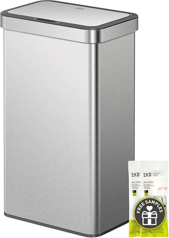EKO Nova 21 Gal/80L Rectangular Sensor Trash Can, Stainless Steel Touc