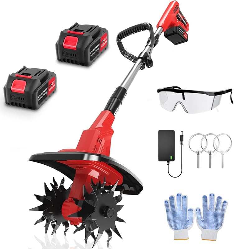 Cordless Electric Garden Tiller with Dual 4.0AH Batteries, 9-Inch Widt