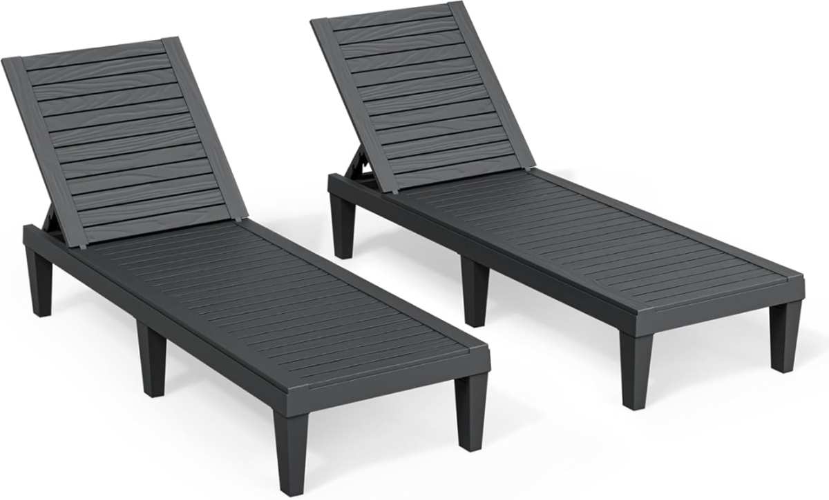 Waterproof Outdoor Chaise Lounge Chair Set of 2 with 5-Position Adjust