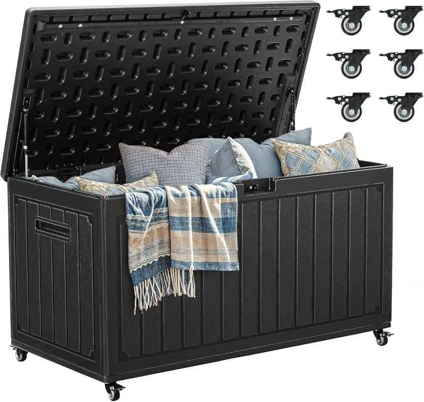YITAHOME 90 Gallon Black Resin Outdoor Storage Deck Box with Wheels