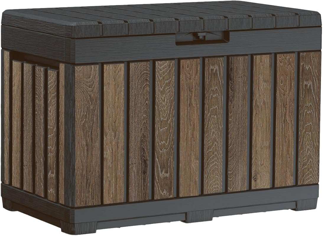 Keter Signature Everwood 50 Gallon Walnut Resin Outdoor Deck Box for S