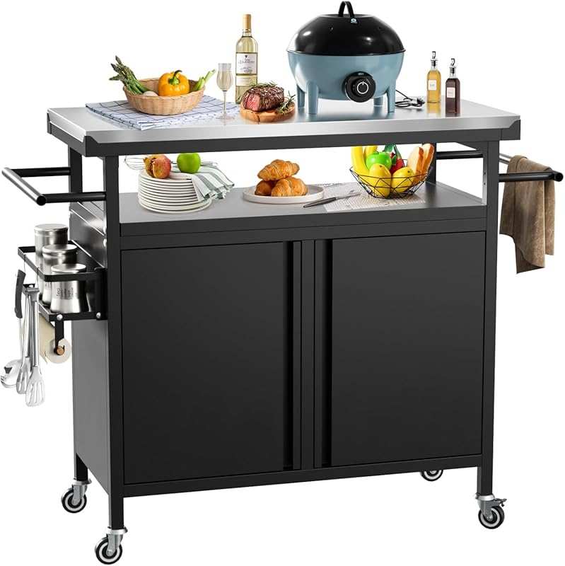 XL Outdoor Grill Cart Bar Cart with Stainless Steel Top & Storage Cabi