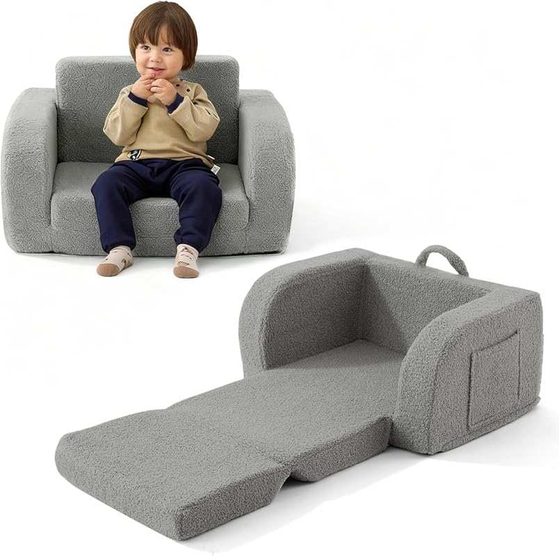 2-in-1 Toddler Couch & Chair Bed, Convertible Sofa Lounge for Ages 1-3