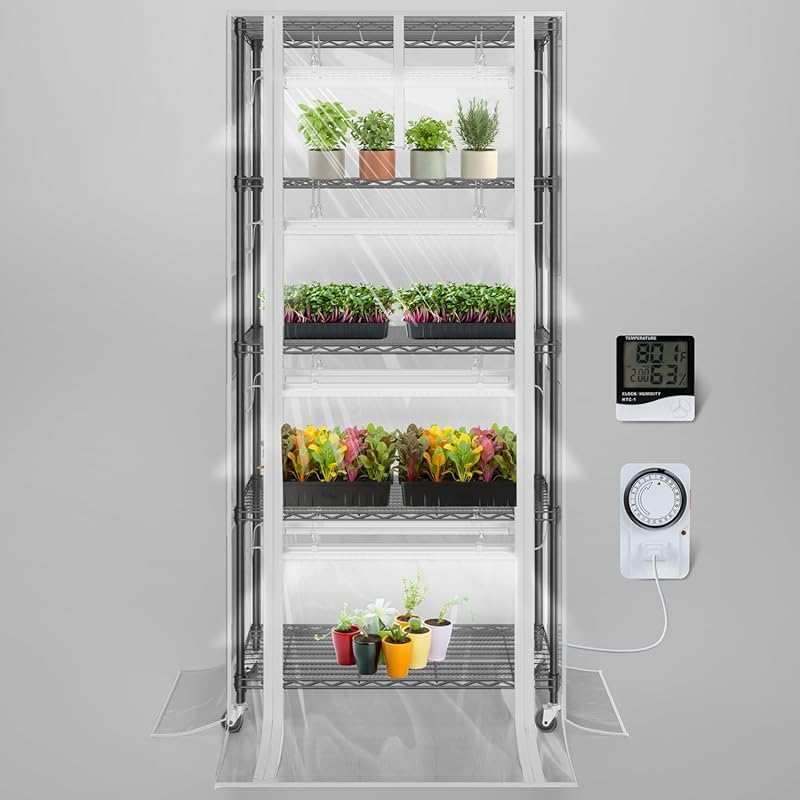SOLIGT Indoor Greenhouse: 5 Tier Plant Shelf with 8 x 2FT Full Spectru