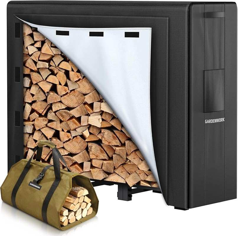 GARDENWORK 4FT Outdoor Firewood Rack with Heavy-Duty 600D Oxford Fabri