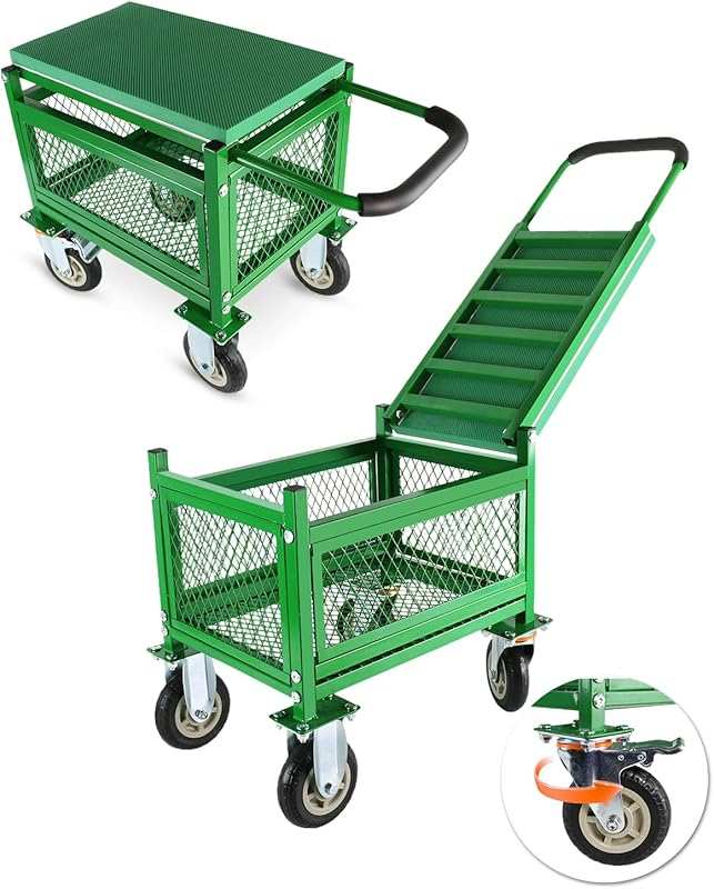 Garden Cart with Seat, Lockable 360° Wheels & Foam Grip, Large Mesh Ba