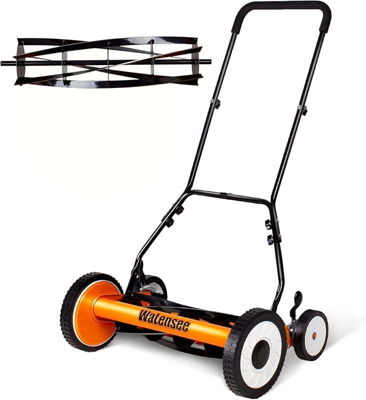 Walensee 20-Inch 5-Blade Cordless Manual Push Reel Lawn Mower with Adj