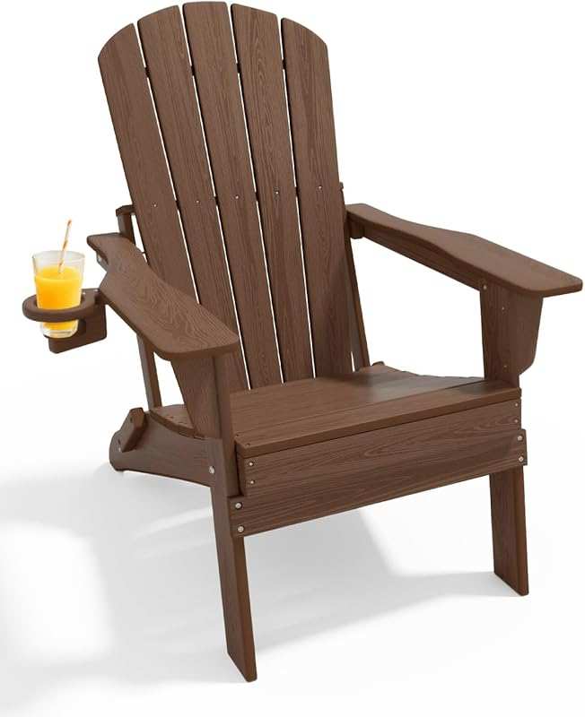 EcoVida Upgraded Folding Adirondack Chair with Cup Holder, HDPE Waterp
