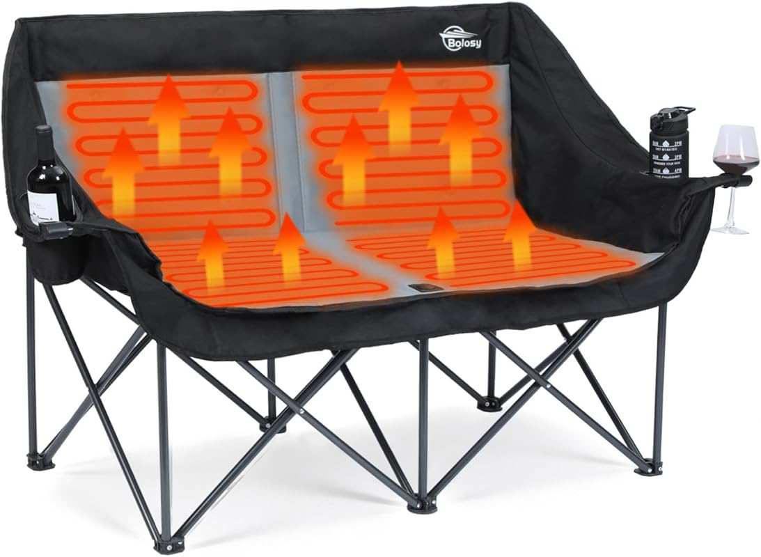 Heated Double Camping Chair with 4 Heating Zones & Folding Design for 