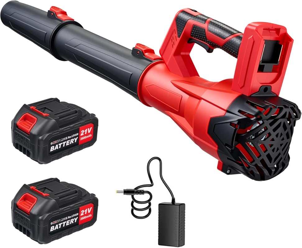 21V Cordless Leaf Blower: 650CFM Electric Blower with 2 Batteries & Charger