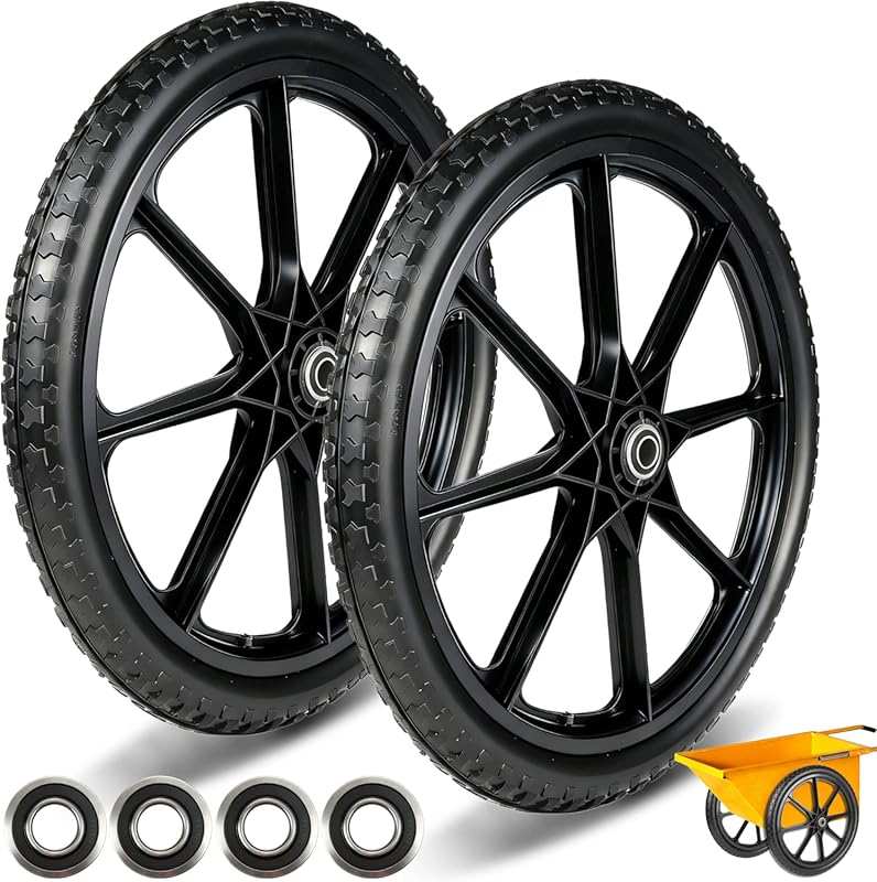 20 Inch Flat Free Tire and Wheel Replacement for Yard Garden Carts