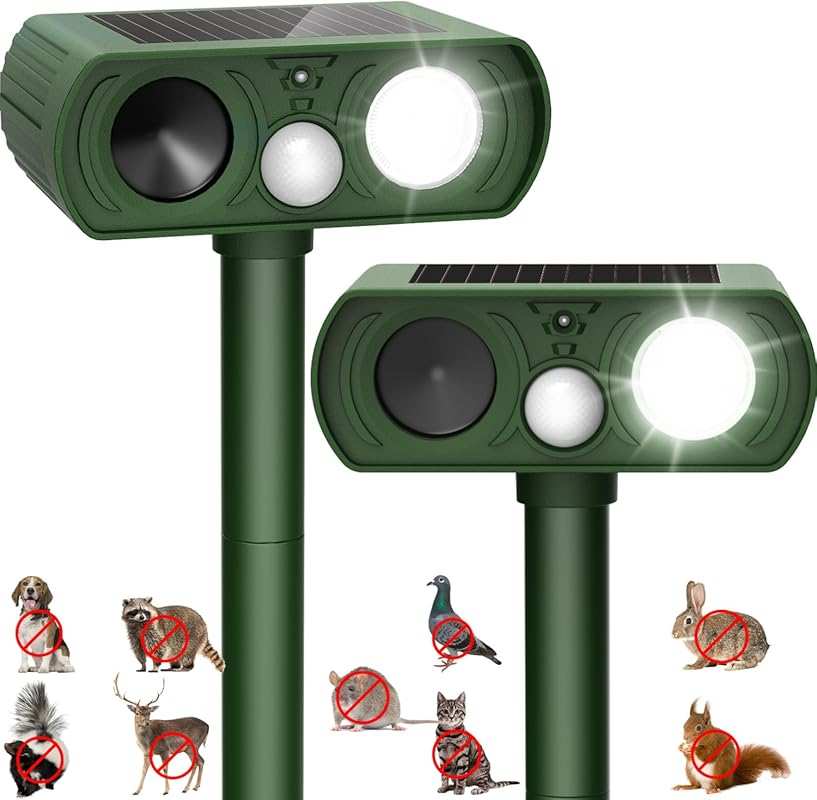 Upgraded Solar Ultrasonic Animal Repellent: Motion Activated Deer, Squ