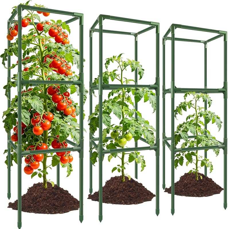3-Pack 49'' Tall Heavy Duty Steel Square Tomato Cages for Garden Plant