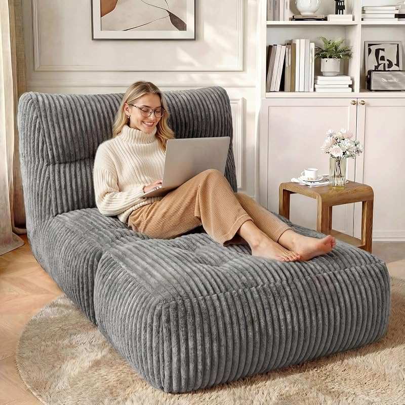 Giant Bean Bag Chair for Adults with Foldable Ottoman and Memory Foam 