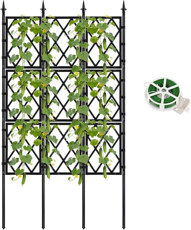 5.25FT Black Iron Pipe Garden Trellis, Metal Wall Lattice Climbing Fra