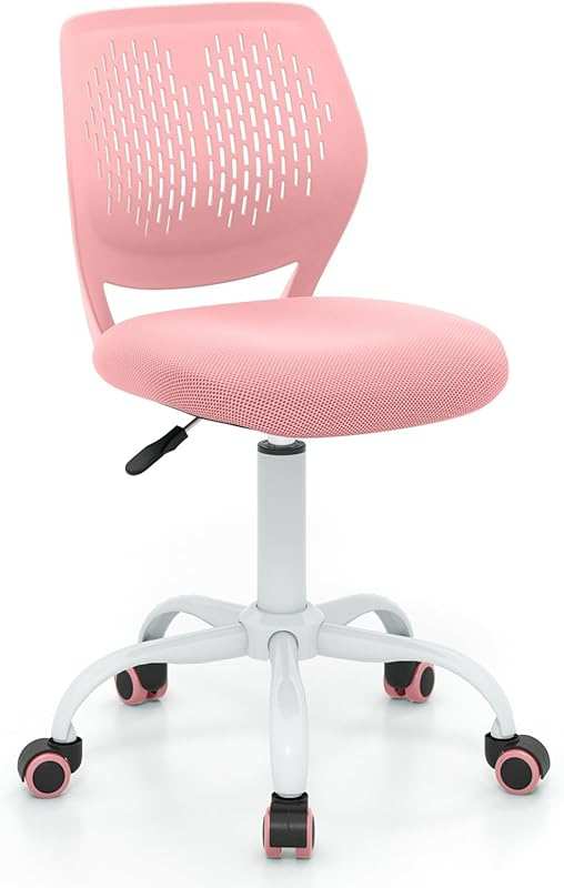 Giantex Pink Adjustable Mesh Kids Desk Chair with Lumbar Support for C