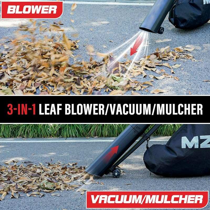 MZK 3-in-1 Corded Leaf Blower, Vacuum, Mulcher with 40L Bag, 460 CFM