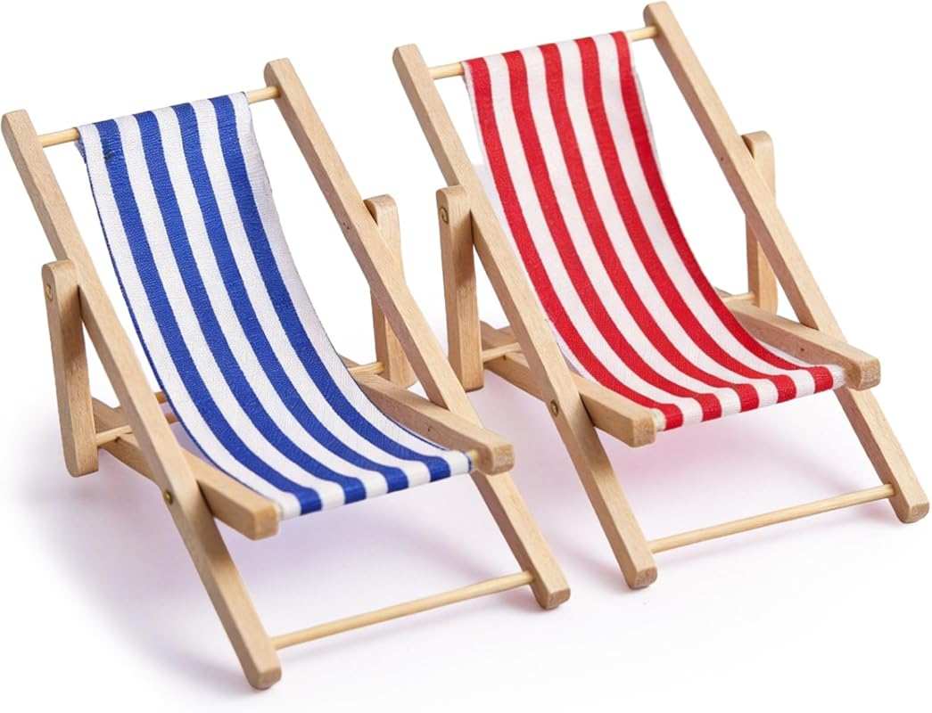 1:12 Scale Miniature Beach Chairs 2Pcs Dollhouse Outdoor Furniture Acc