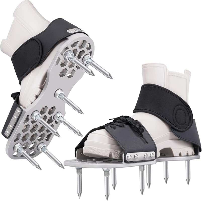 Black Lawn Aerator Shoes with Thickened Metal Base, Longer Steel Spike